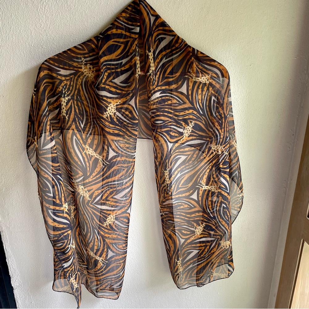 Oversized Sheer Leopard/ Striped Bold Color Scarf/ Shawl. 66" X 19" - Picture 13 of 16